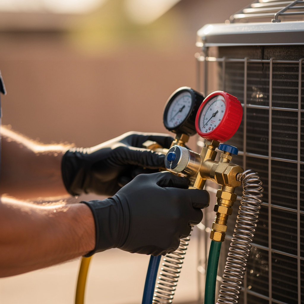 Phoenix HVAC Pros technician performing expert AC maintenance in a Phoenix, AZ home